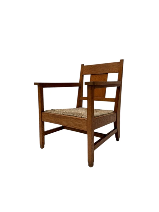 Art Deco Modernist Club Chair with Rush Seat, 1920s